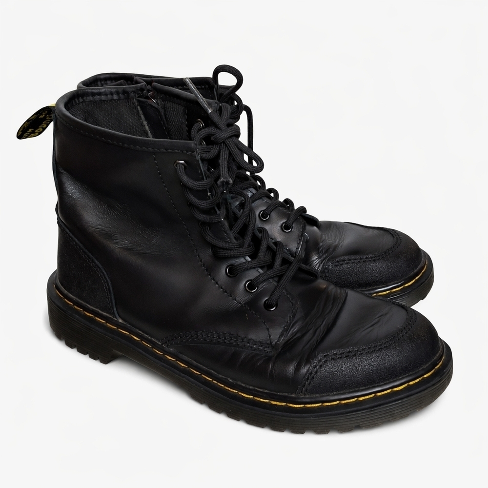 Dr. Martens 101 Black Leather Combat Boots 6 Eye Yellow Stitch Lace Up 5